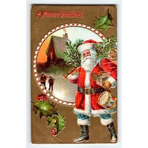 Vintage Embossed Santa Claus Christmas Postcard A Merry Christmas Antique